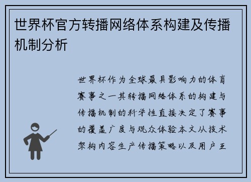 世界杯官方转播网络体系构建及传播机制分析