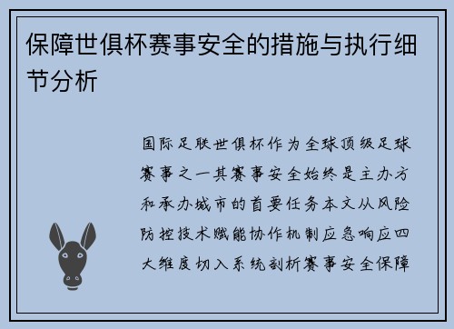 保障世俱杯赛事安全的措施与执行细节分析